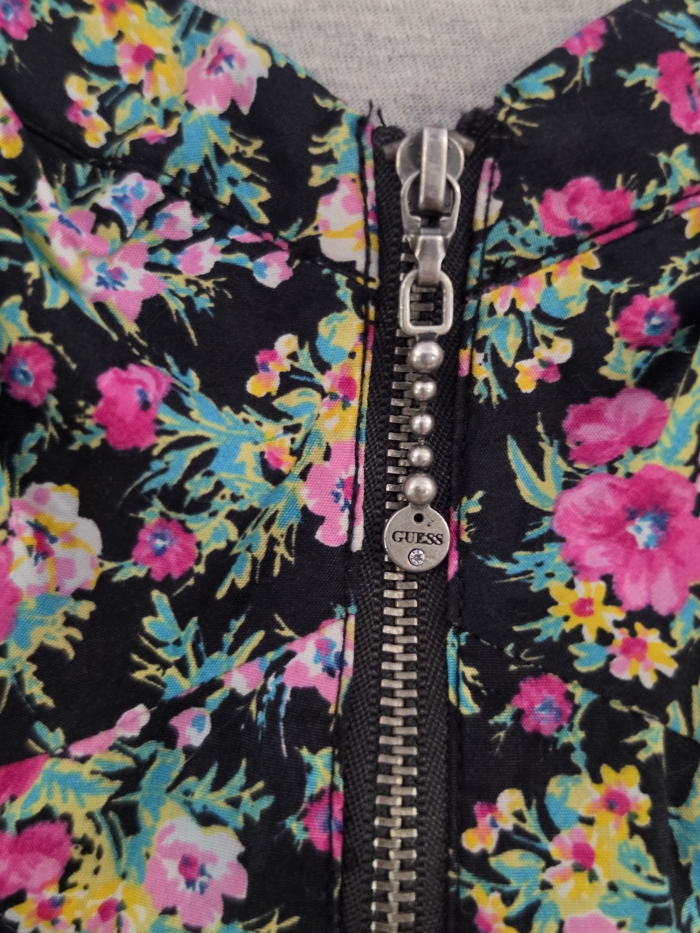 Guess Black Mini Bodycon Dress with Pink Floral Panels - Picture 5 of 12